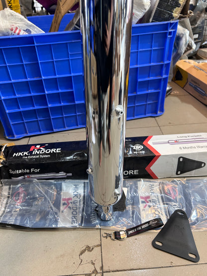 HKK Indore HK17A Long Punjab 63mm Big Mouth Chrome Silencer – Royal Enfield UCE Classic/Bullet/Electra