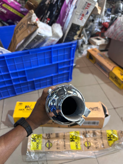 HKK Indore Stock-Style Replica Silent Silencer – Royal Enfield Classic 350 Reborn J-Series | Chrome / Black