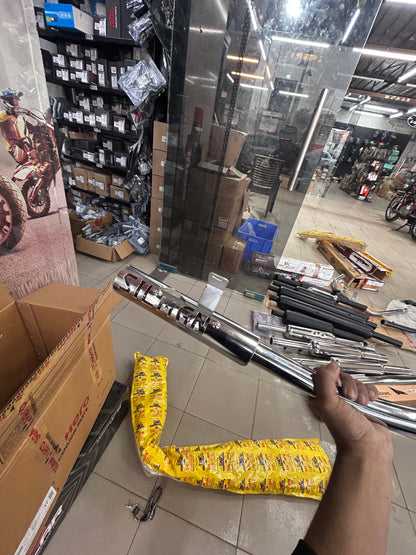 Silmen (Silman) Bullet 350 “Battalion” C-Bend Pipe – Dual/Double O2 Sensor – Chrome (LPA21) | Free-Flow Exhaust Header