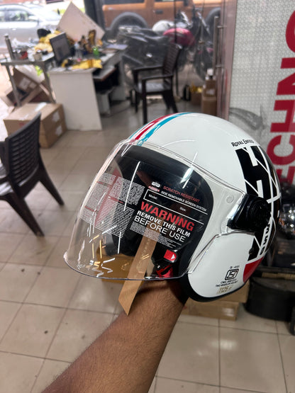 Royal Enfield Hunter Copter Helmet – White (ISI Certified, L Size – 580mm)