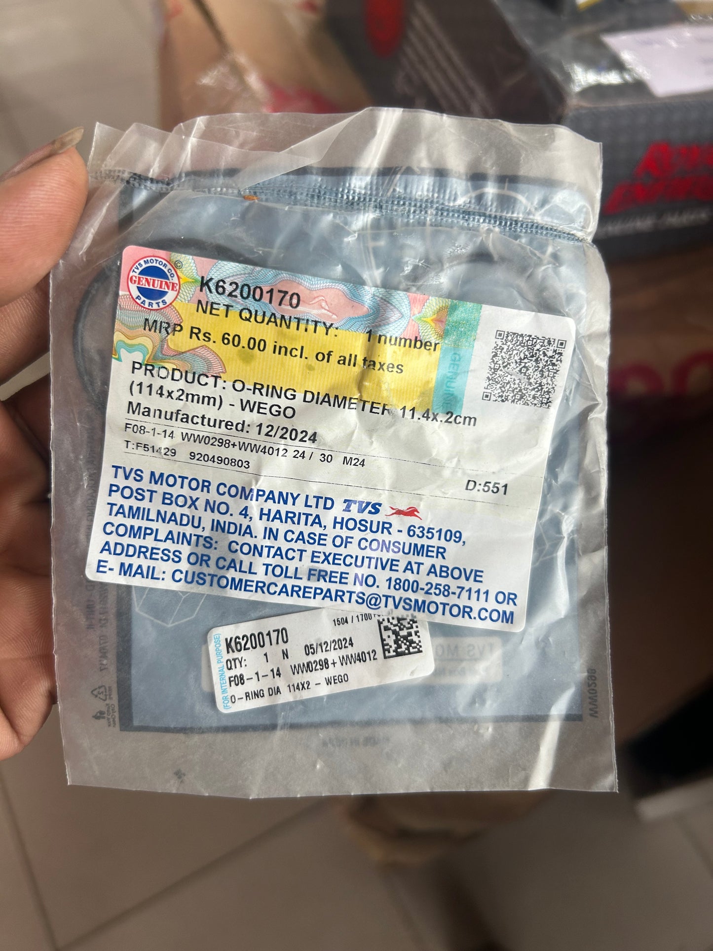 TVS K6200170 – O-Ring DIA 114×2 (OEM Genuine) for TVS Jupiter Wego  Crankcase / CVT Seal