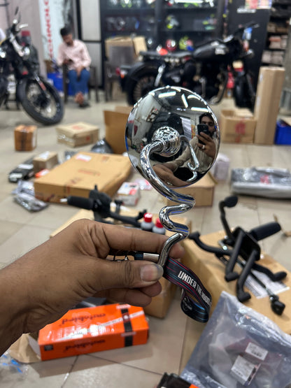 Royal Enfield Jalebi Mirror / Multi-Bend Chrome Rear View Mirror – Autobird 121MB | LH, RH or Pair
