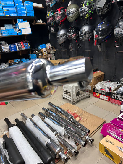 HK Mini/Short Punjab Silencer (Big Mouth, Chrome) for Royal Enfield Classic 350 Reborn (J-Series) & New Bullet 350 2023+ (Battalion Black) – HK