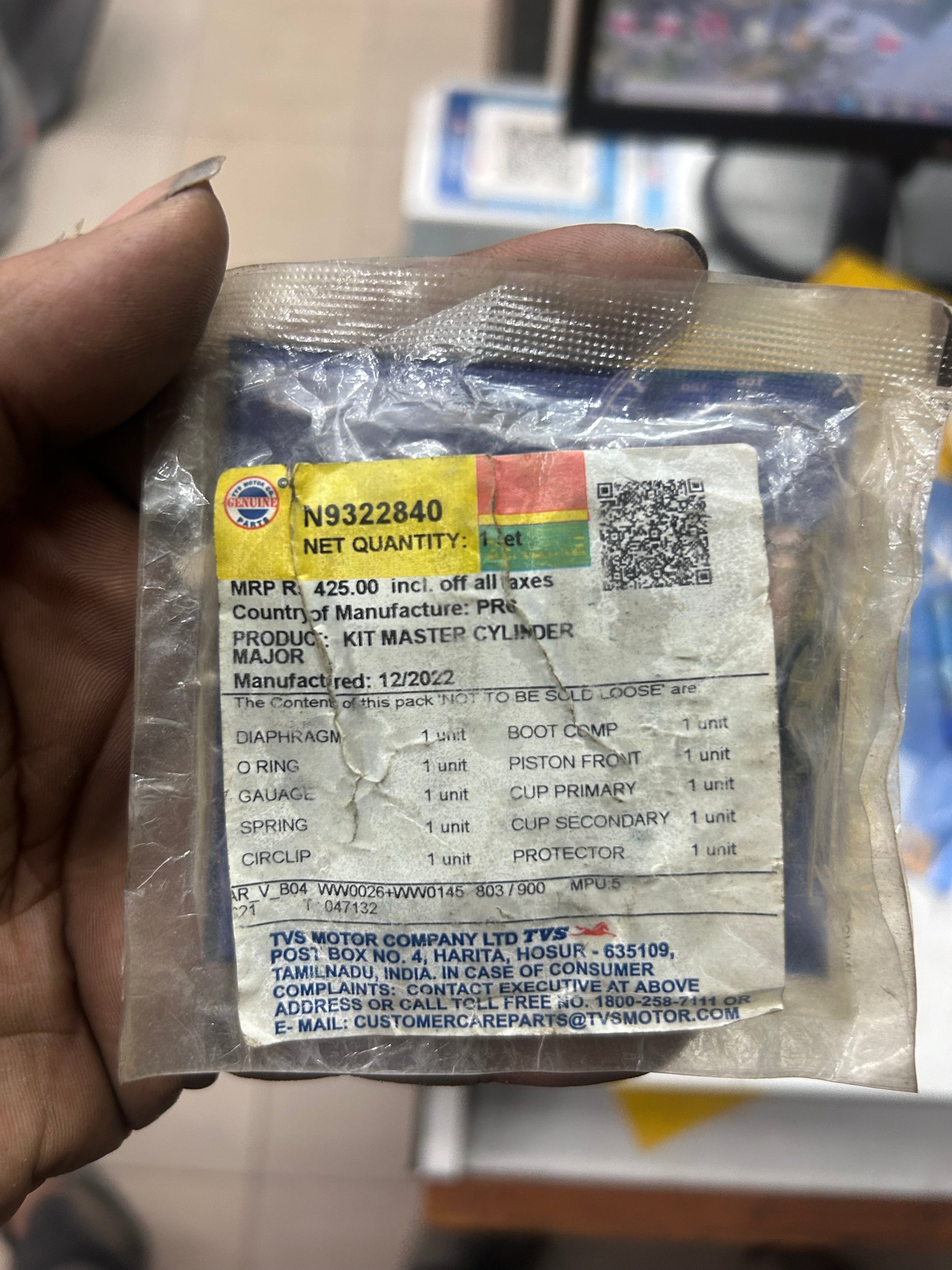 TVS N9322840 Master Cylinder Major Kit – Front Brake Assembly for Apache RTR 160/180

