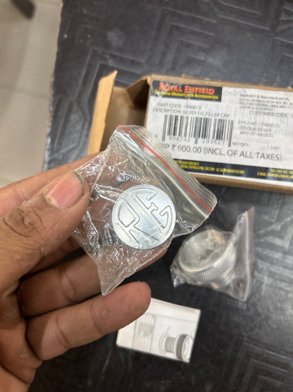 Royal Enfield 1990613 Silver Oil Filler Cap — OEM Machined Cap for Classic / Bullet / Electra UCE