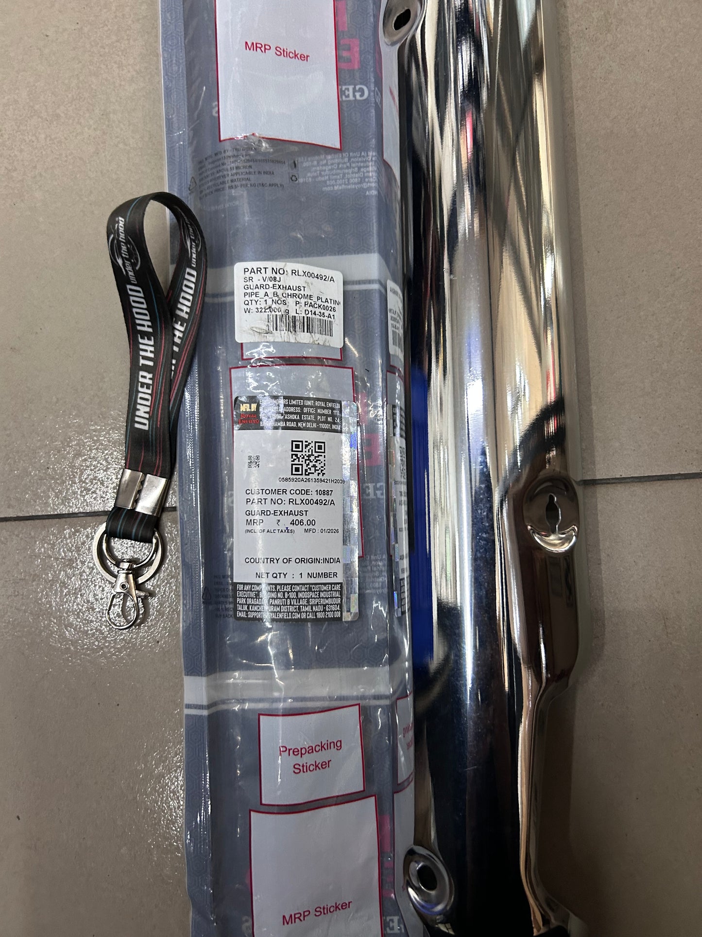 Guard, Exhaust Pipe (Bend Pipe Heat Shield) Chrome Plated for Classic 350 Reborn + New Bullet 350 (J-Series) – RLX00492/A