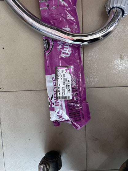 HKK Indore “C” Type Bend Pipe (Chrome, 38mm) for Royal Enfield UCE BS3/BS4 – Without O2 Sensor Port – Code HKKB1A