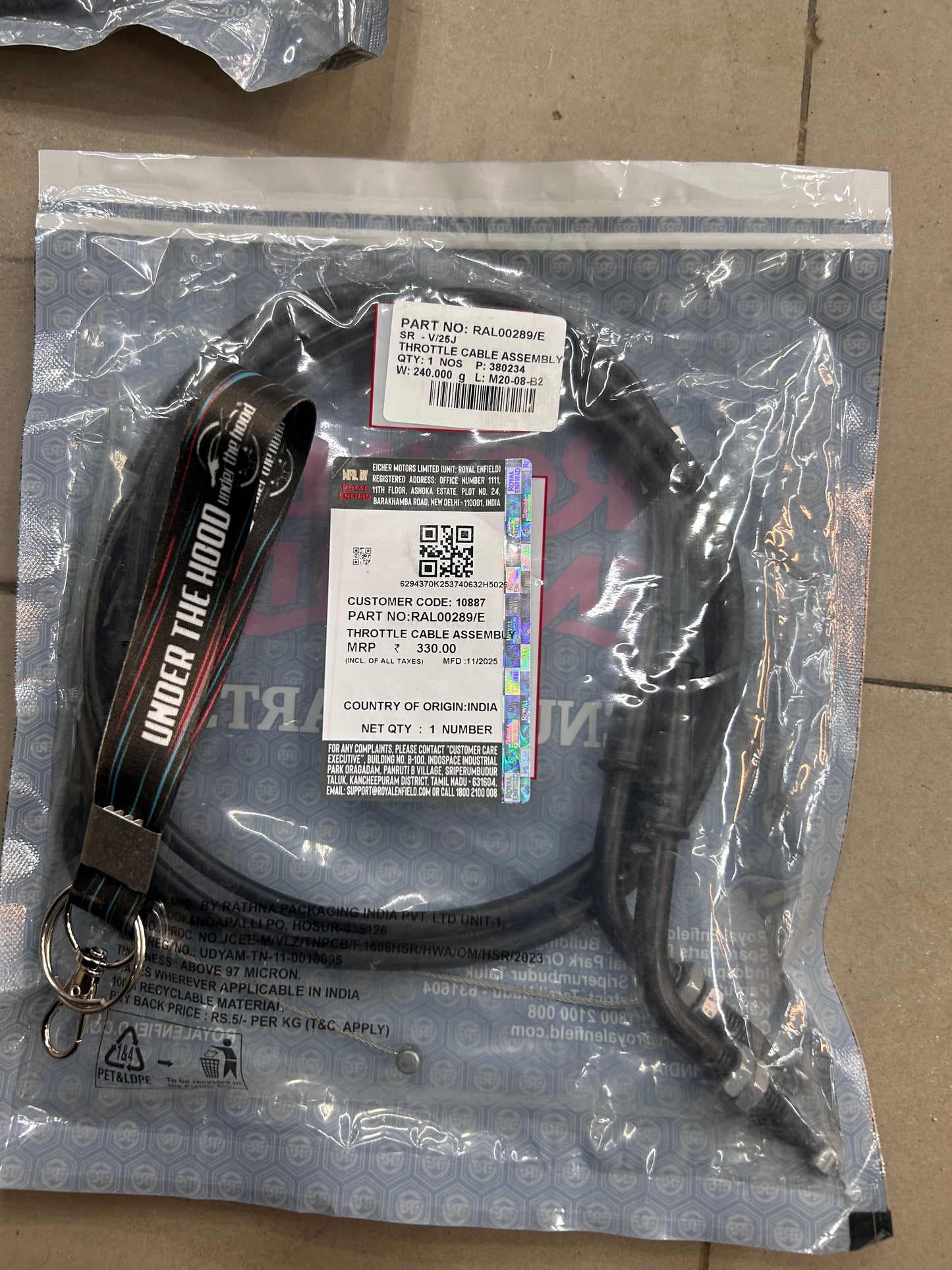 Royal Enfield RAL00289 – Throttle Cable Assembly / Accelerator Cable for Bear 650 – Genuine OEM