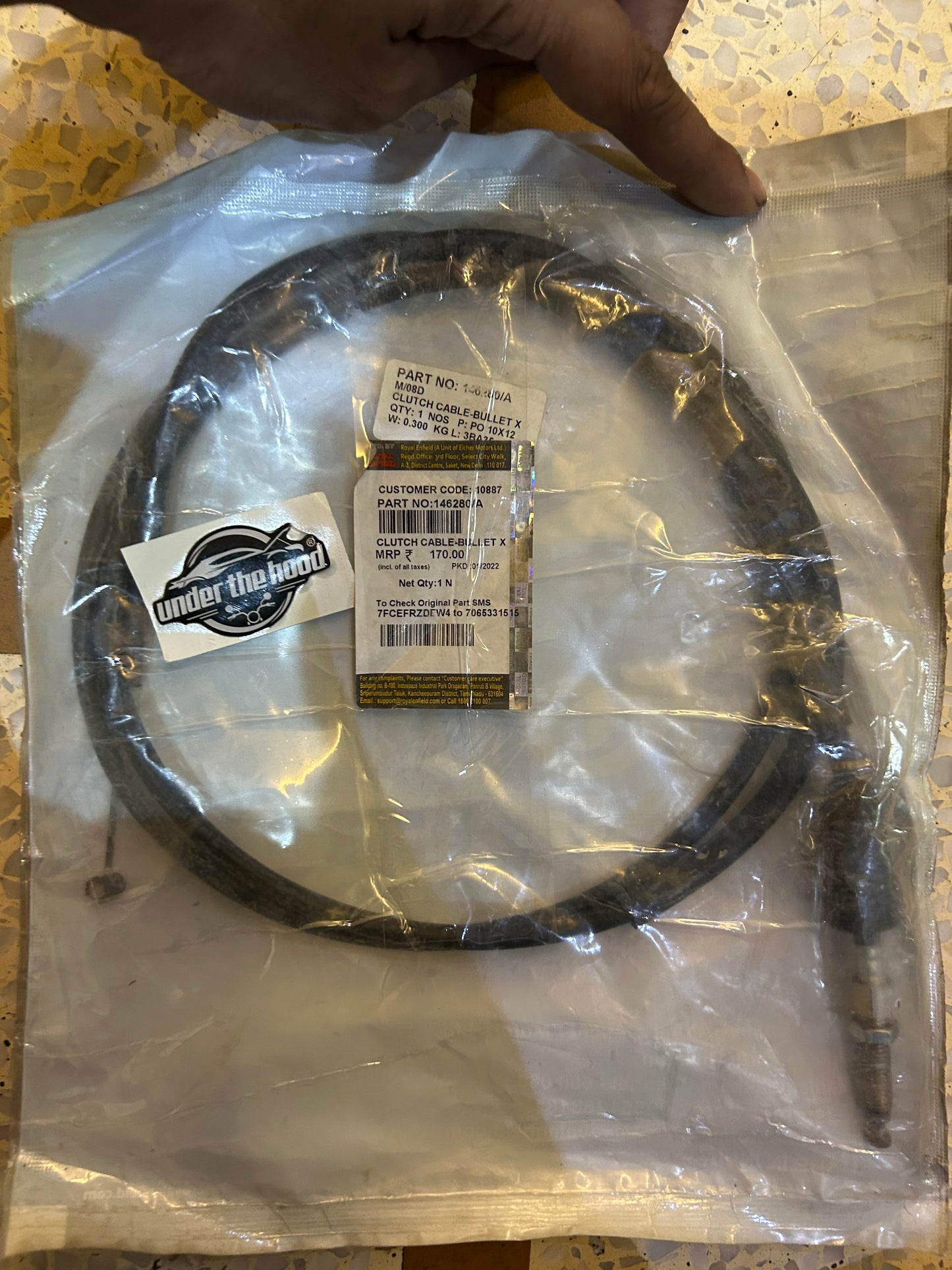 Genuine Clutch Cable for Royal Enfield Bullet X & Electra 4S (2005) – 146280/A (5-Speed, Boot-on-Cable Type)