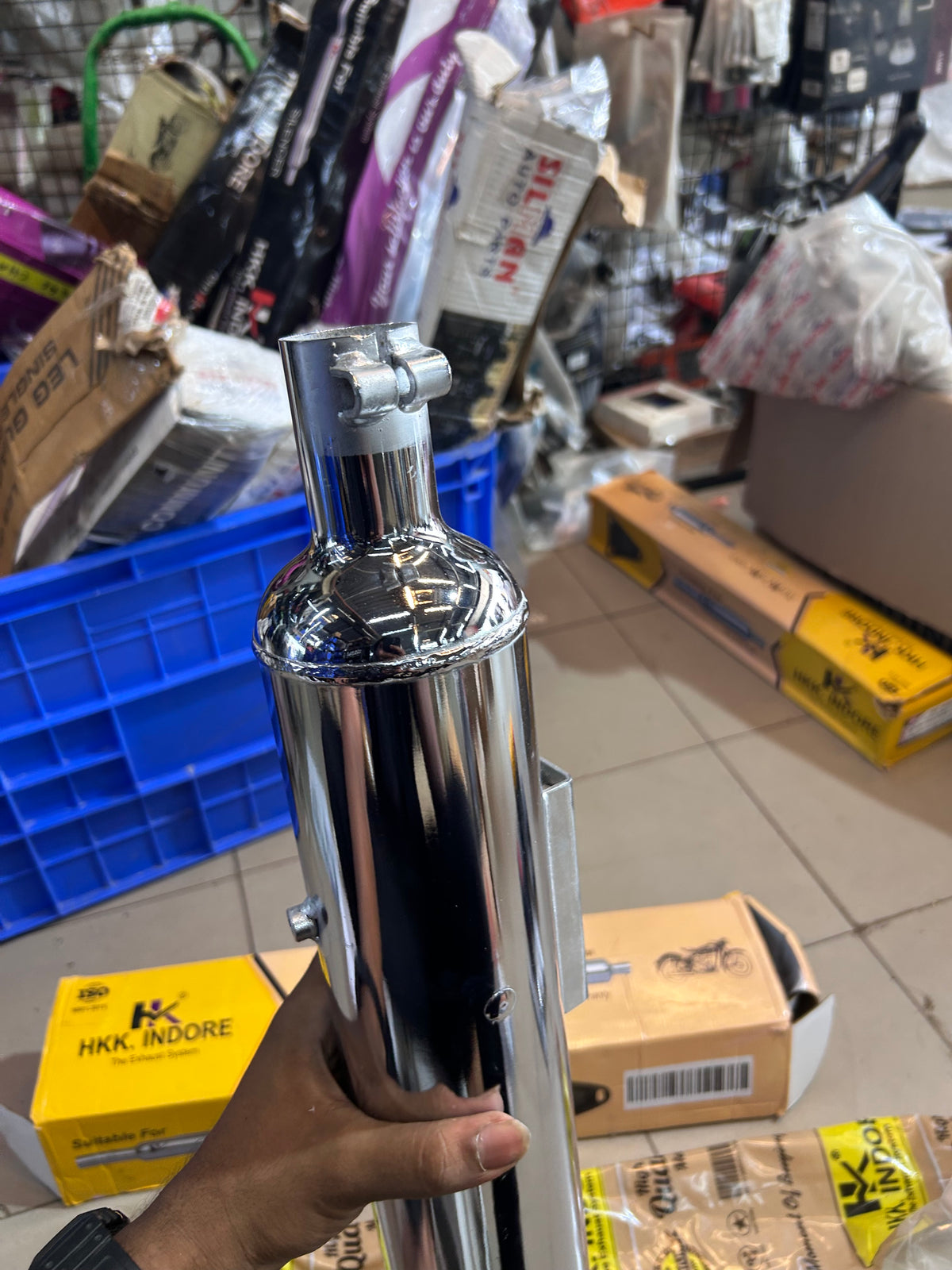 HKK Indore Stock-Style Replica Silent Silencer – Royal Enfield Classic 350 Reborn J-Series | Chrome / Black