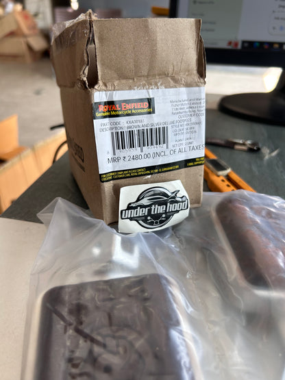 Royal Enfield Deluxe Footpegs Brown & Silver KXA00181 — For Meteor 350, Classic 350 Reborn, Bullet 350 J-Series