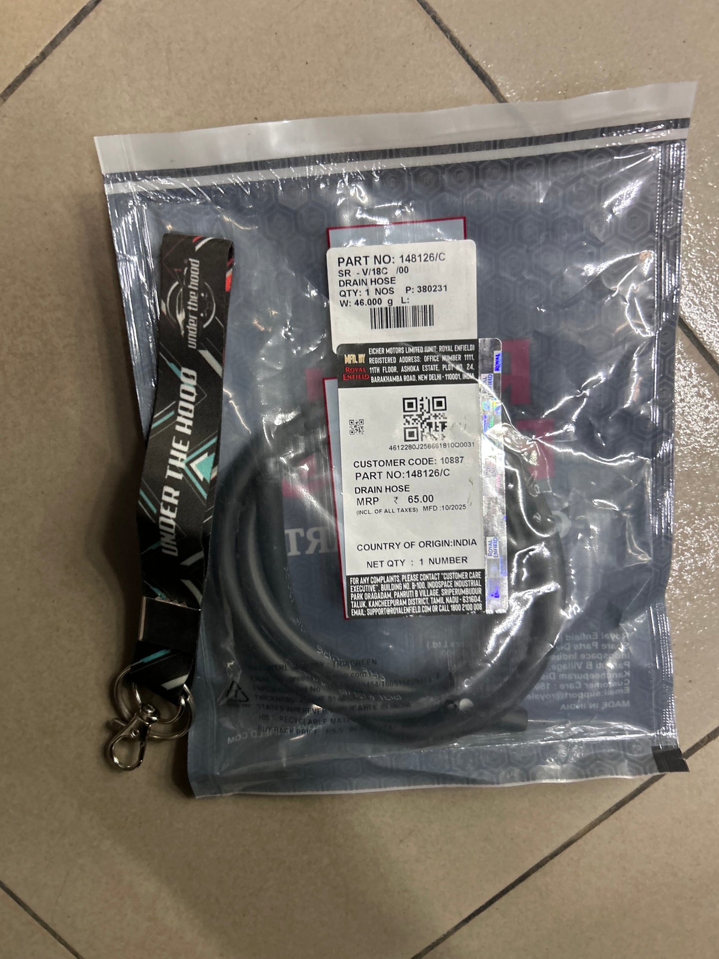 148126/C – Drain Hose (Fuel Tank / EVAP Drain) for Royal Enfield Interceptor 650 & Continental GT 650 – Genuine OEM