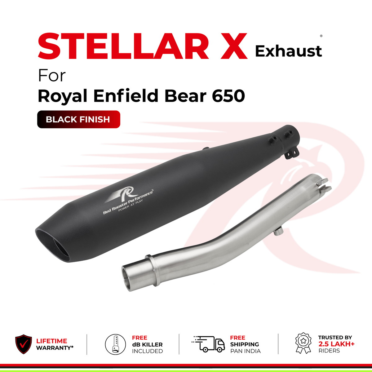 Red Rooster Performance RRP Stellar X Black Exhaust for Royal Enfield Bear 650