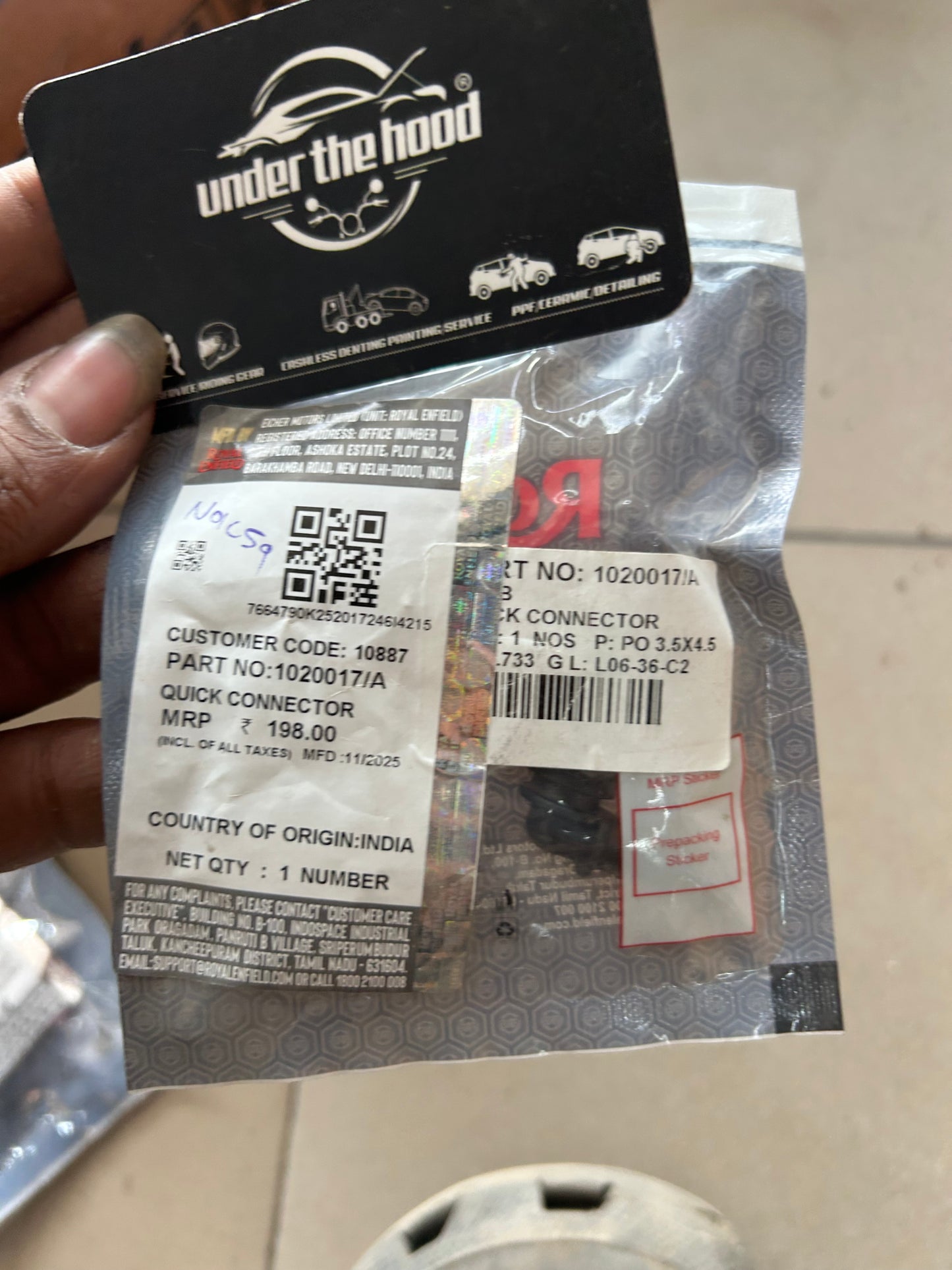 Royal Enfield 1020017/A – Quick Connector (Fuel Hose / Injector Line Quick Coupler) for Bullet 500 Euro 4 (B5) & Classic 500 Euro 4 (C5) | Genuine OEM