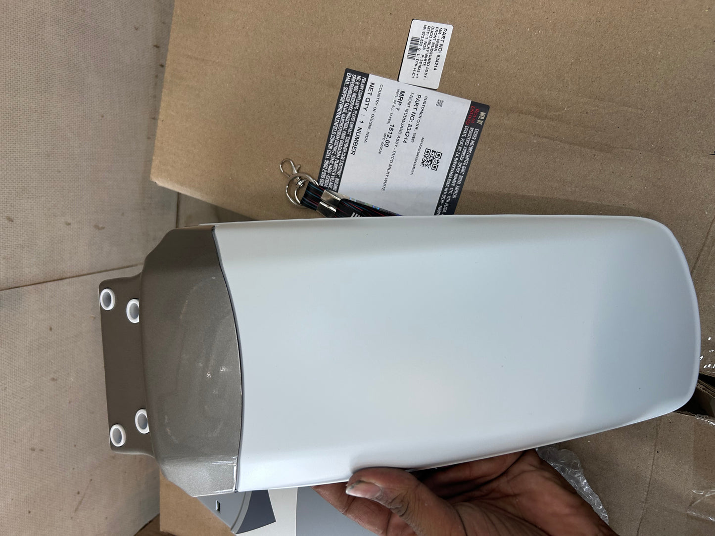 Front Mudguard Assembly with Sticker (Snow / Duco Milky White) for Royal Enfield Himalayan 411 BS4 / Euro 4 – 834214 (OEM Front Fender)