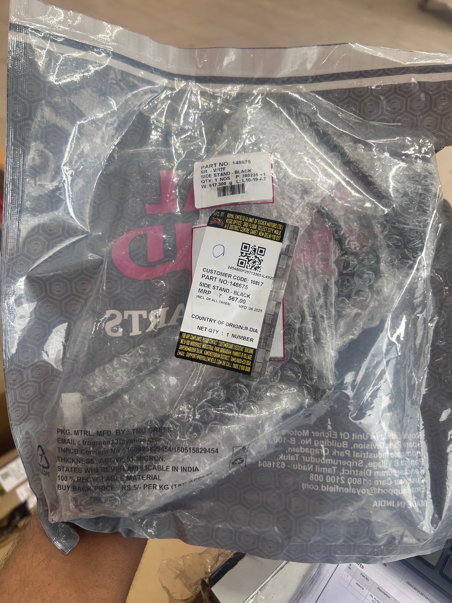 Royal Enfield 148675/A – Powder‑Coated Side Stand Assembly (Black) for 650 Twins