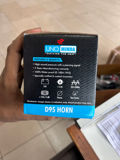 Uno Minda D95 Horn – 12V Black Disc Horn – 95mm – OEM Grade – For Royal Enfield Classic, Bullet, Thunderbird & More