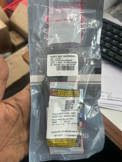 Royal Enfield RAE00249/J – Right-Hand Pillion Foot Peg – Genuine OEM for Hunter 350, Himalayan 411/450, Bear 650