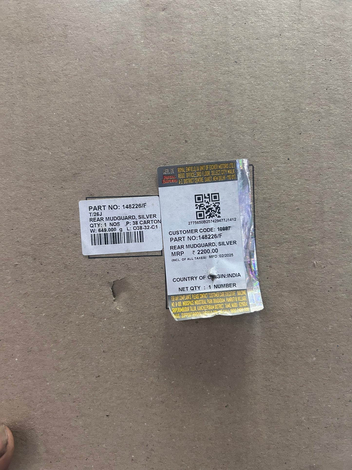 Royal Enfield 148226/F – Rear Mudguard (Silver) – Genuine OEM for Interceptor 650 & Continental GT 650 (BS6)