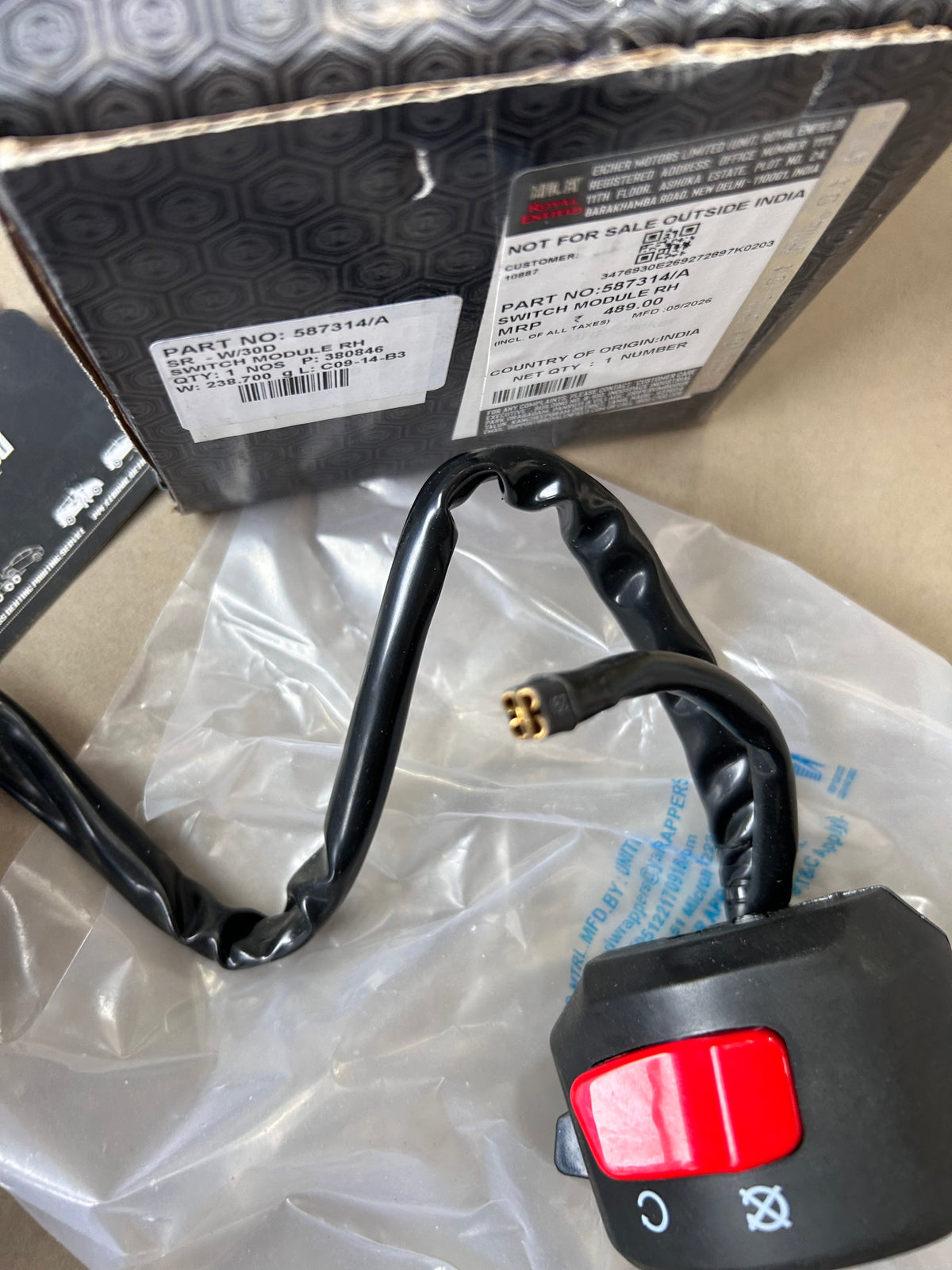 Royal Enfield Handlebar Switch Module RH (Right) – Himalayan 411 / BS3 – Part No. 587314/A (OEM)