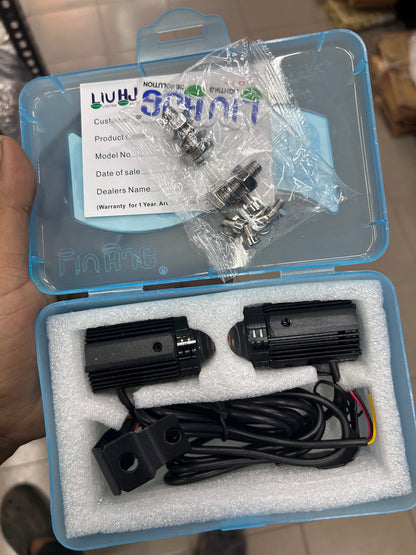 HJG Mini Drive Fog Light with Red Devil DRL & Flasher – Compact White/Yellow Projector | Universal Fit for Bikes, Scooters & Cars (Set of 2)