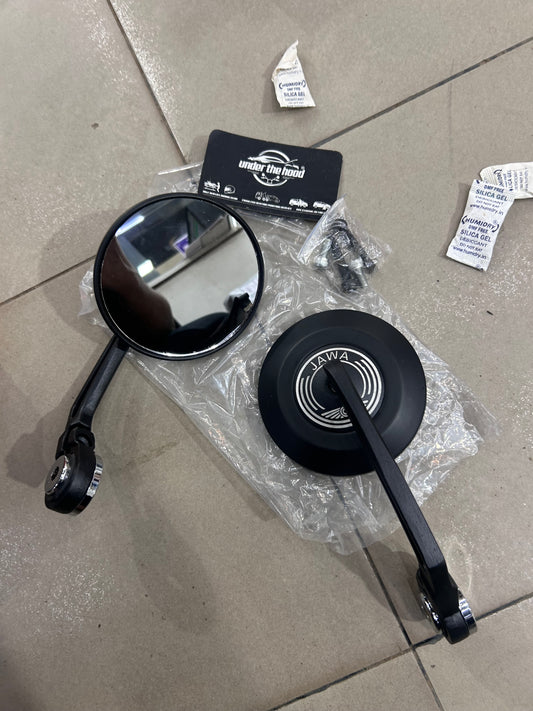 Jawa Round Bar End Mirrors Pair – Black Handlebar End Rear View Mirror Set for Jawa 42, 42 Bobber, Perak & Yezdi Roadster