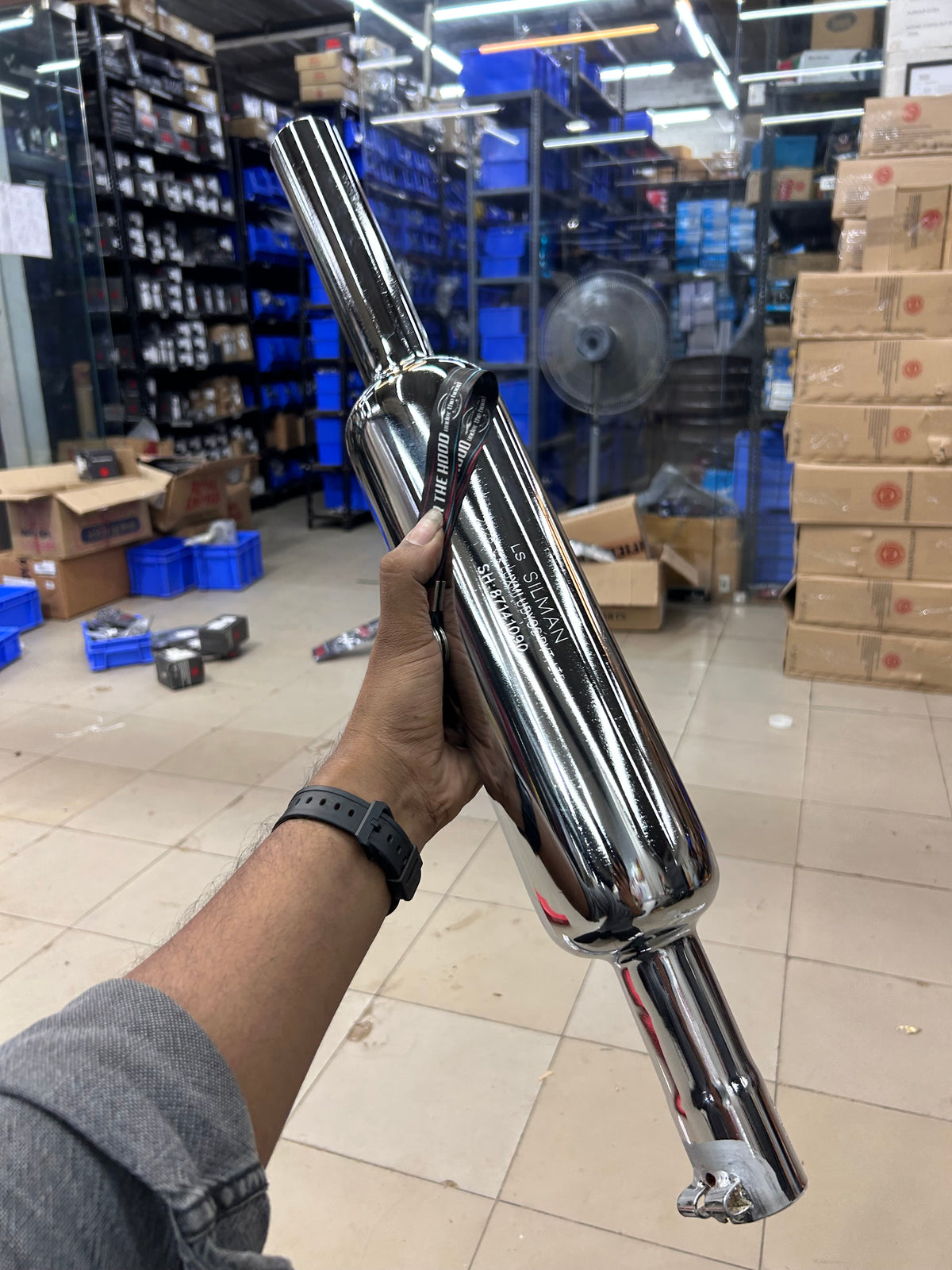 Silmen/Silman Short Punjab Silencer (Small Mouth, Chrome) – LSM3-A – For Royal Enfield Classic 350 Reborn & New Bullet 350 (2023+ J-Series)