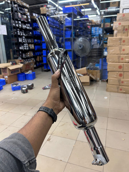 Silmen/Silman Short Punjab Silencer (Small Mouth, Chrome) – LSM3-A – For Royal Enfield Classic 350 Reborn & New Bullet 350 (2023+ J-Series)