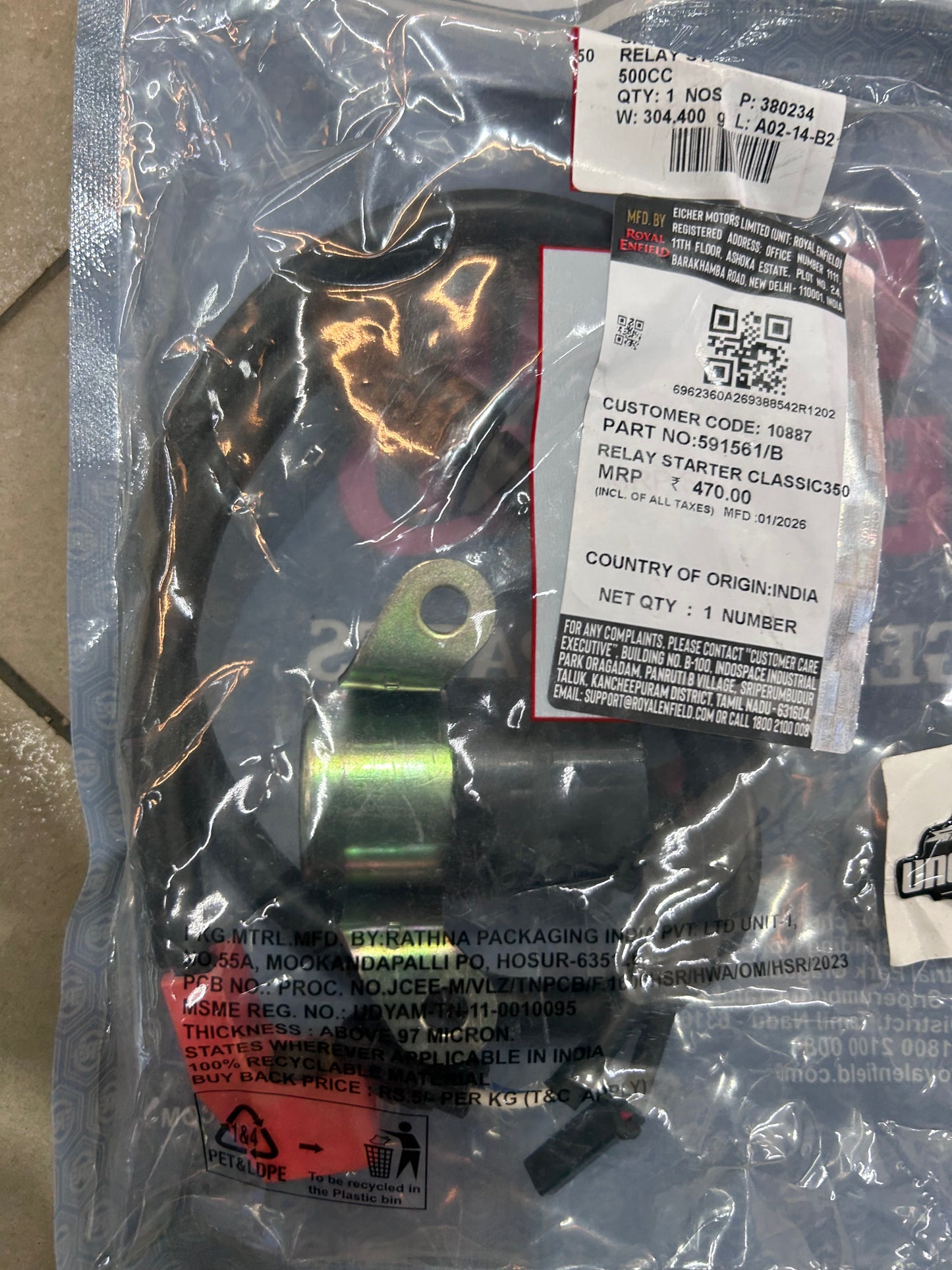 Royal Enfield Starter Relay (Relay Starter) 591561/B – Classic 350 / Electra 350 UCE (ES) / Classic 500 EFI / Bullet 500 EFI