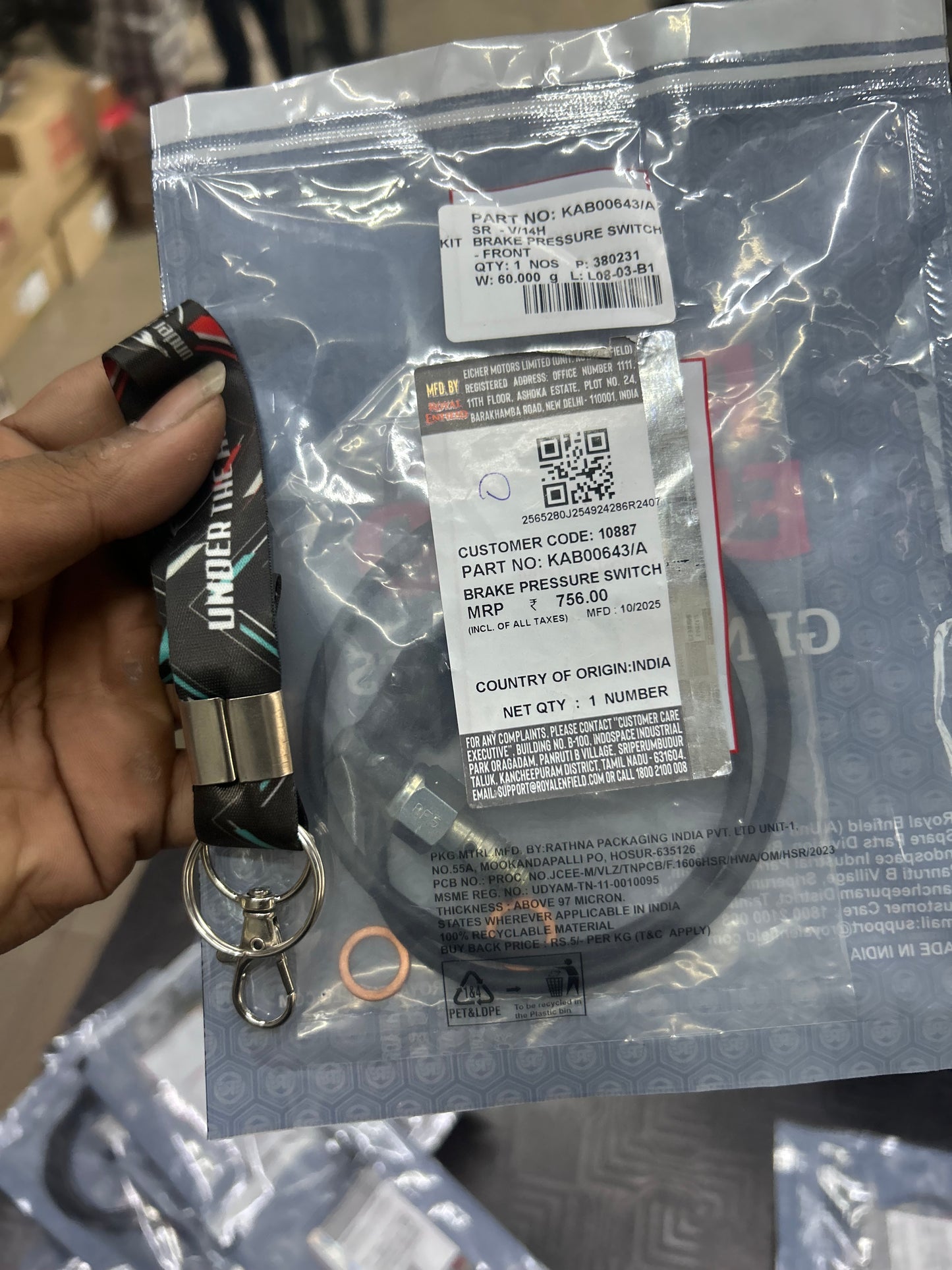 Royal Enfield Front Brake Pressure Switch Kit — Himalayan 450 & Guerrilla 450 (Sherpa 450, BS6.2/E5) — KAB00643/A