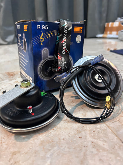 Roots R95 Twin Horn Set – 12V (90/95mm) Universal Fit for Cars & Motorcycles (OEM Quality, High-Performance Sound)