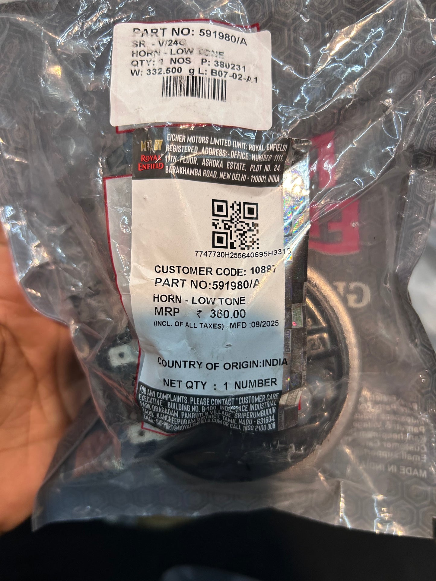 Royal Enfield 591980/A Horn – Low Tone OEM Horn for Classic 350, Bullet 500, Thunderbird 350/500 & Continental GT