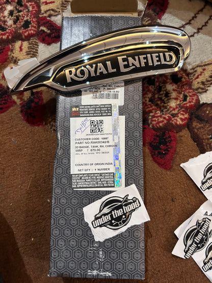 Royal Enfield RAK00342/B – 3D Tank Badge (RH, Chrome) for Meteor 350 (J-Series, BS6/Euro 5) – Genuine OEM