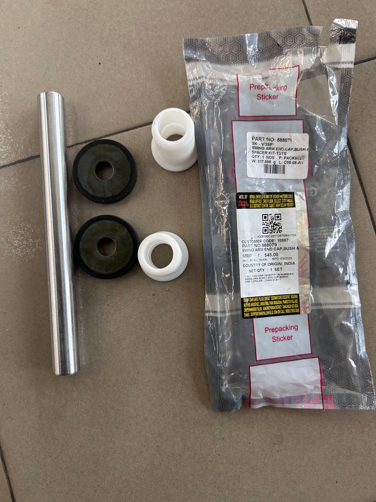 Royal Enfield Swing Arm End Cap, Bush & Spacer Kit 888079 – Genuine OEM Part for Classic, Bullet, Thunderbird, and Electra UCE Models