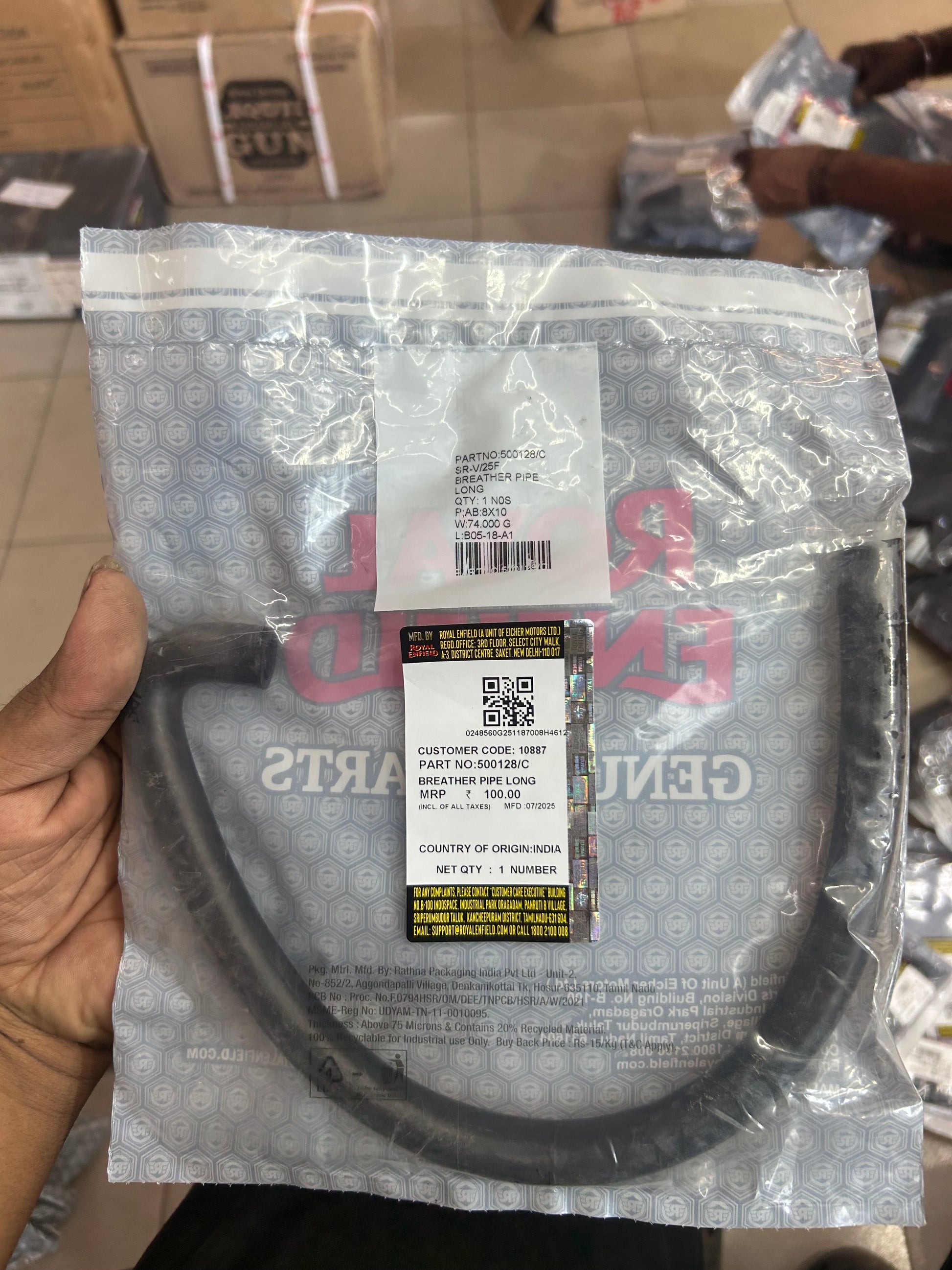 Breather Pipe Long L‑Shape – Royal Enfield 500128/C (Genuine for UCE Bullet  Classic)