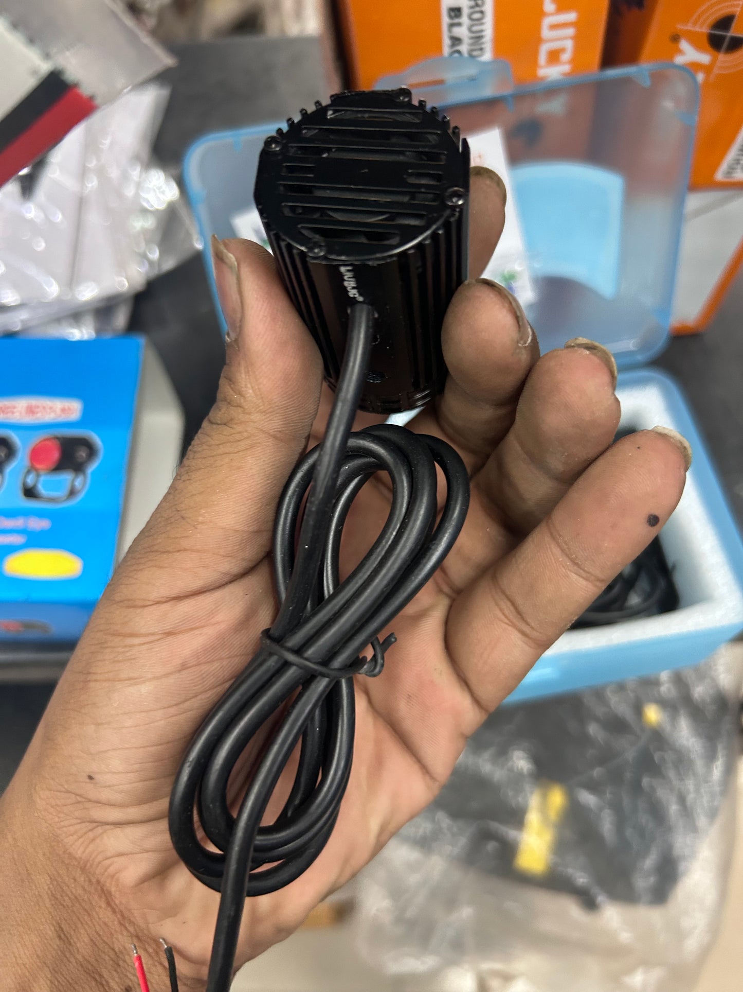 HJG Mini Drive Fog Light with Red Devil DRL & Flasher – Compact White/Yellow Projector | Universal Fit for Bikes, Scooters & Cars (Set of 2)