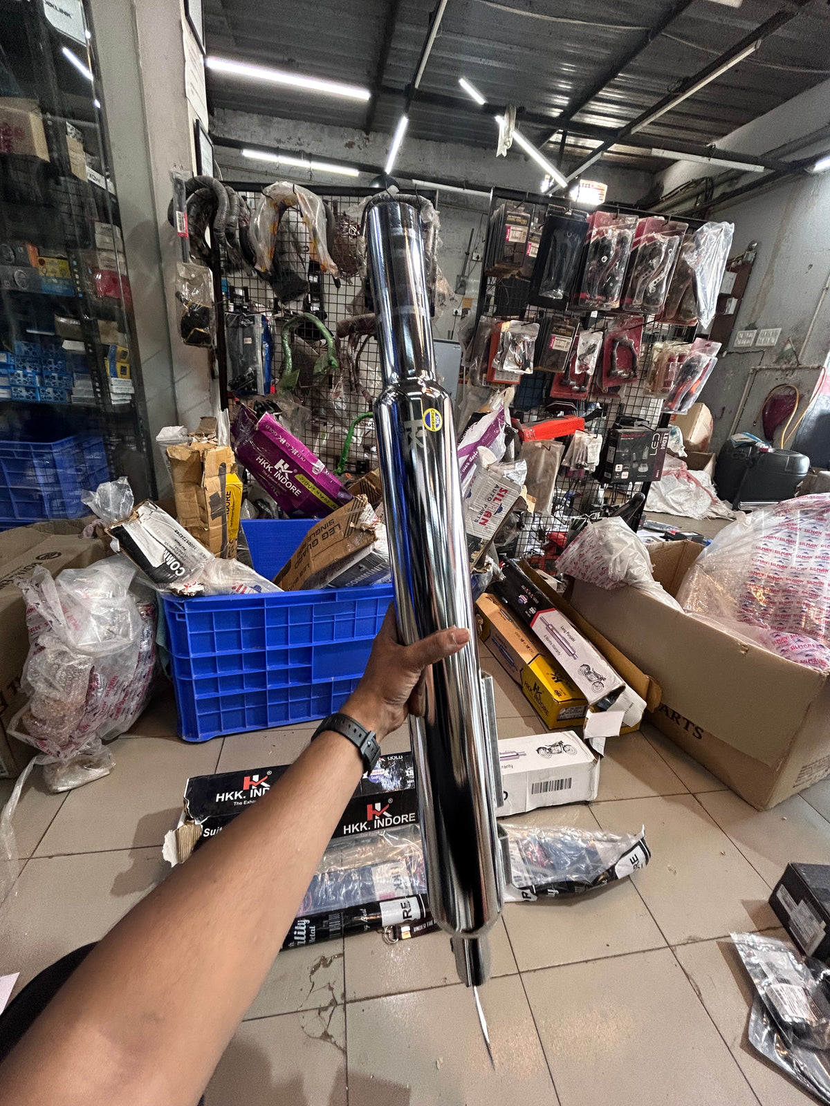 HKK Indore HK17A Long Punjab 63mm Big Mouth Chrome Silencer – Royal Enfield UCE Classic/Bullet/Electra