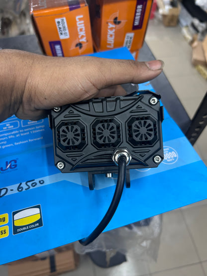 HJG 6 LED Fog Light (Pack of 2) – Original Mega Drive 6 Lens Dual Colour (Yellow/White) Waterproof Auxiliary Driving Lamps | Universal Fit for Bikes & Cars