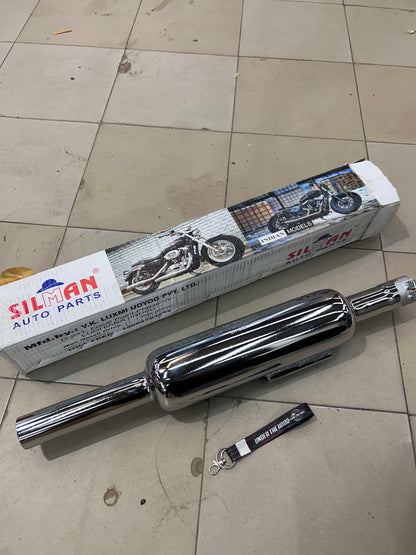 Silmen/Silman Short Punjab Silencer (Small Mouth, Chrome) – LSM3-A – For Royal Enfield Classic 350 Reborn & New Bullet 350 (2023+ J-Series)
