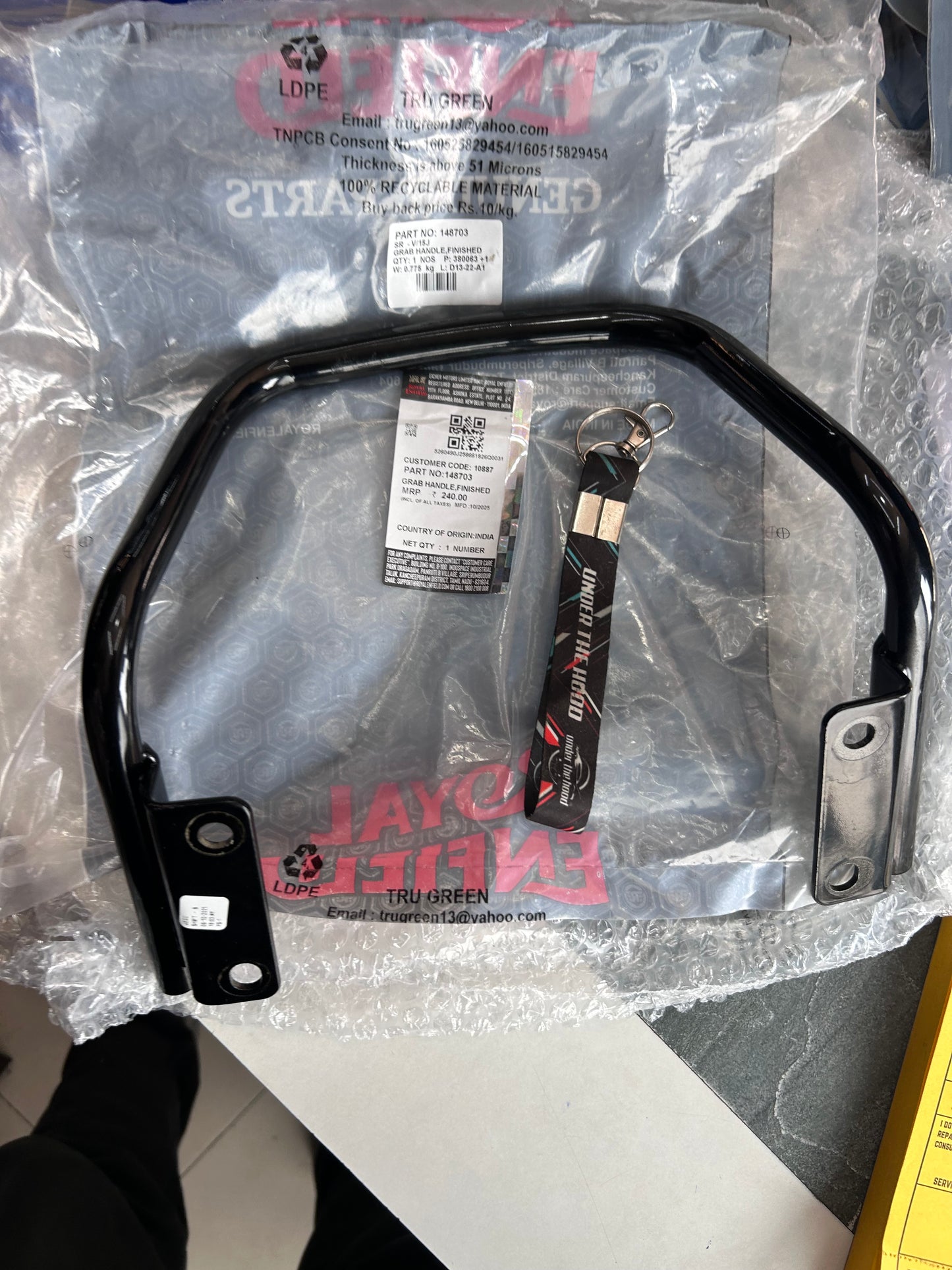 Royal Enfield Passenger Grab Handle (Finished) – OEM (Part 148703) for Interceptor 650 & Continental GT 650