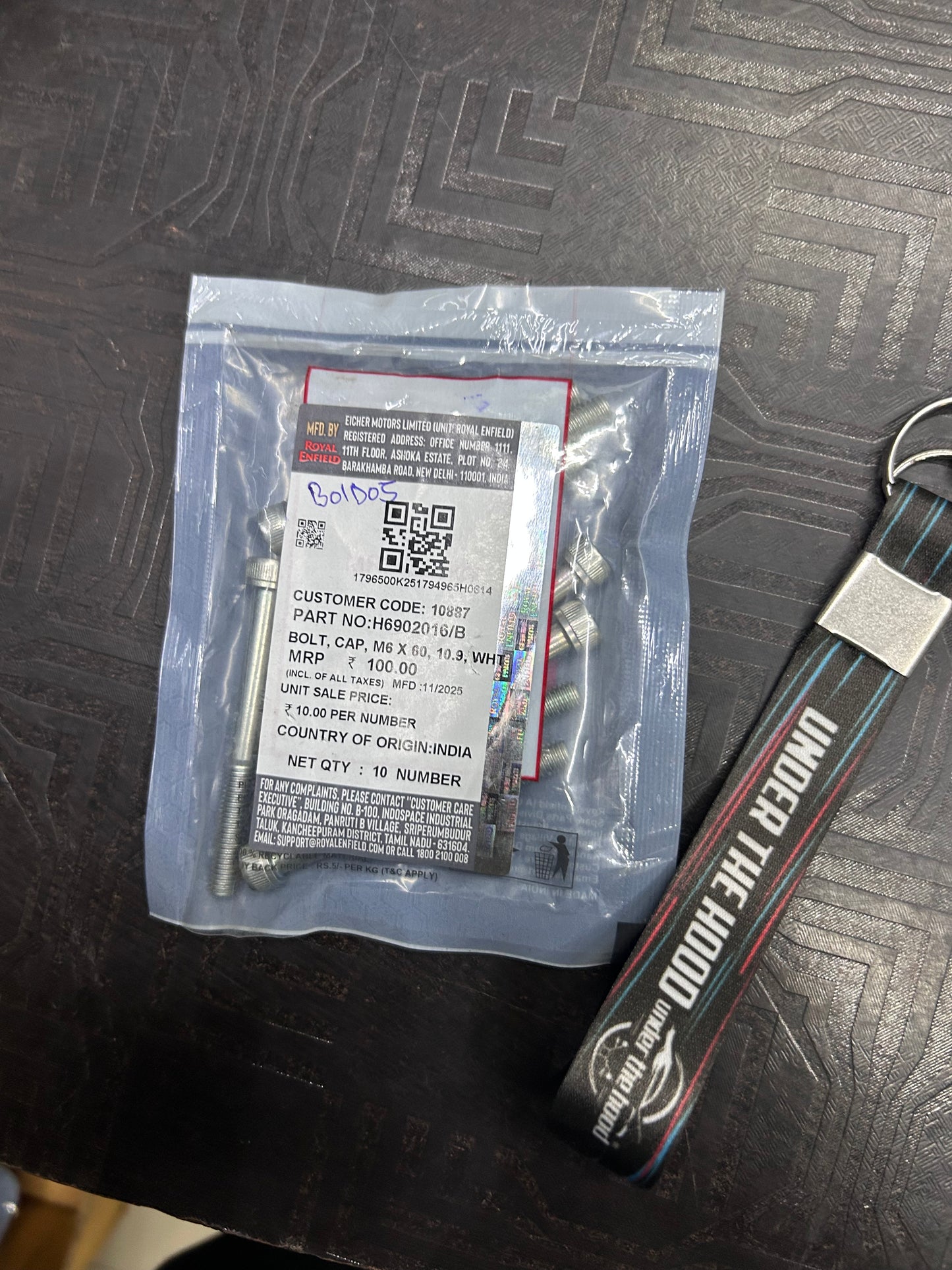 Royal Enfield H6902016/B – Hex Socket Head Cap Screw M6x60 (Grade 10.9, WHT) – Genuine OEM High-Tensile Bolt