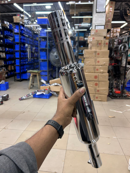 SILMAN Short Punjab Big Mouth 57mm Chrome Silencer LSM4-A – Royal Enfield Classic 350 Reborn, Meteor 350 & Bullet 350 / Battalion J-Series