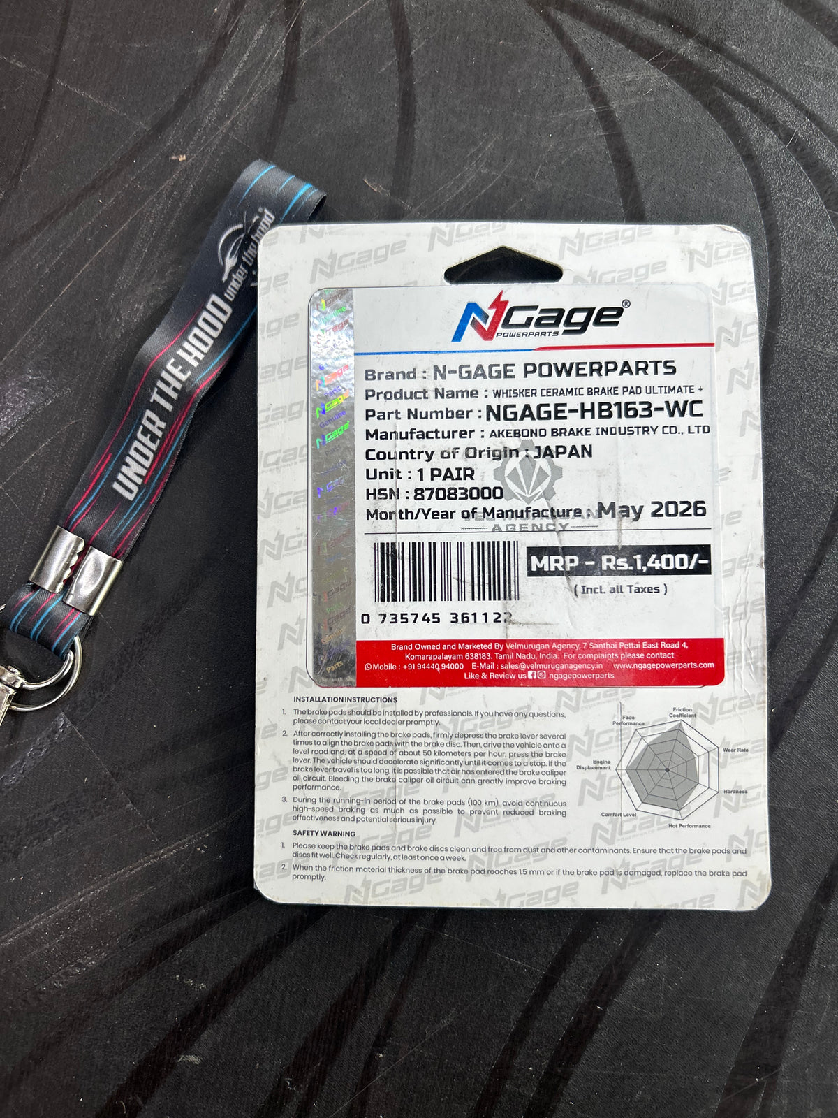 NGage HB 163 Whisker Ceramic Ultimate+ Rear Brake Pads – Interceptor/GT 650, Himalayan 450, Guerrilla 450, Meteor/Hunter 350, KTM Duke/RC, Triumph 400 & More
