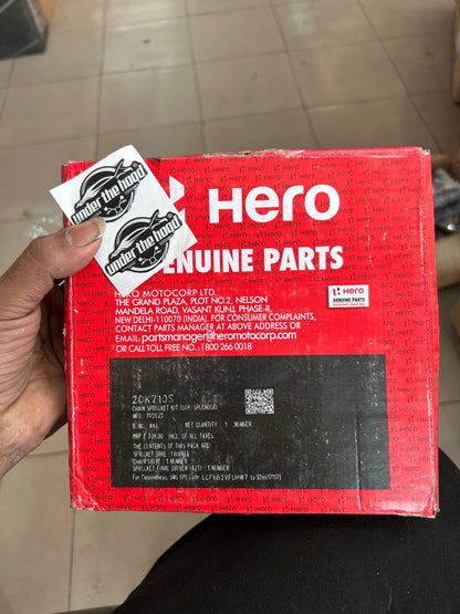 Hero Genuine Chain & Sprocket Kit 20K710S – Hero Super Splendor 125 (14T/42T, 428-108L) – OEM Quality Drive System