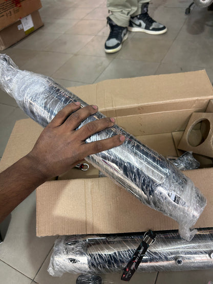 Red Rooster Astral Pro Polish Exhaust for Royal Enfield Super Meteor 650 – SS304, DB Killer, Performance Slip-Ons