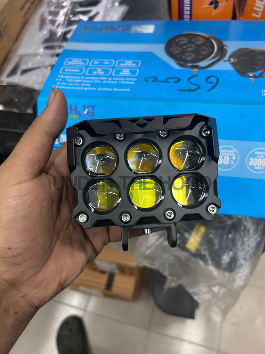 HJG 6 LED Fog Light (Pack of 2) – Original Mega Drive 6 Lens Dual Colour (Yellow/White) Waterproof Auxiliary Driving Lamps | Universal Fit for Bikes & Cars