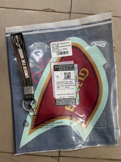 Royal Enfield Fuel Tank Sticker RH (Right) – Red “STACKED” Logo Decal (Genuine OEM) – RAK00330/A