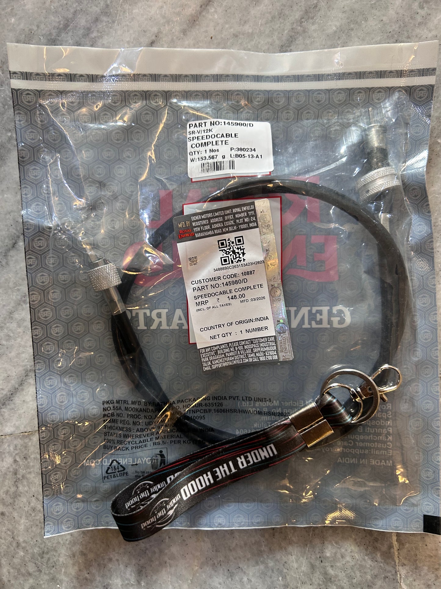 Speedometer Cable Complete (Front Wheel Driven) for Classic 350/500 UCE, Bullet 350/500 UCE, Electra 350 UCE – 145980/D (Approx 80cm, Mechanical Speedo)