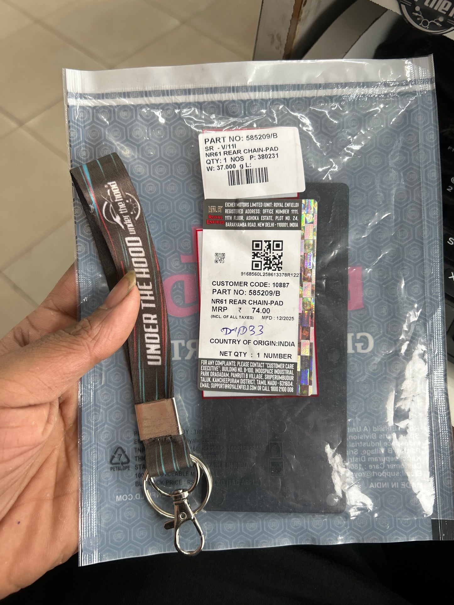 Genuine Rear Chain Pad for Royal Enfield Continental GT 535 | 585209/B (NR61)