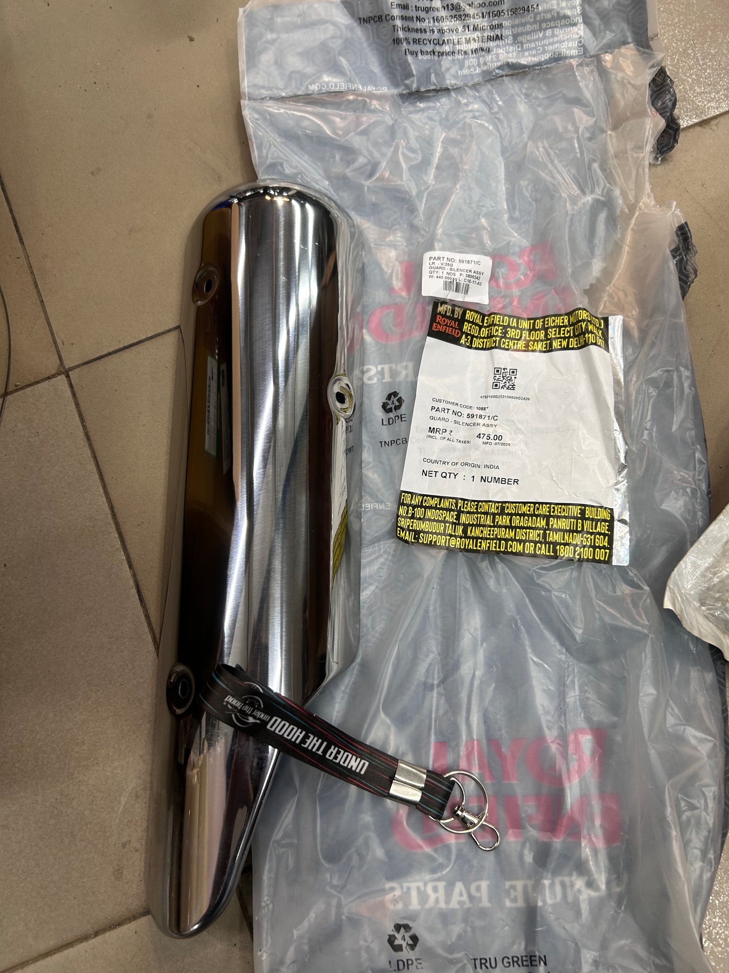 Royal Enfield Silencer Guard Assembly (591871/C) – Classic 350/500 & Bullet 350/500 – OEM Chrome Cover for BS3 & BS4 UCE Models